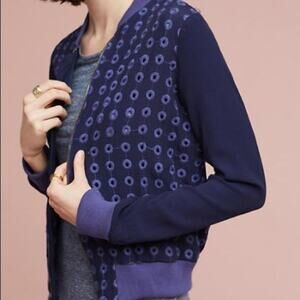 AMADI Bomber Jacket Small Redskin Blouson Eyelet Full Zip Embroidered Blue Crepe